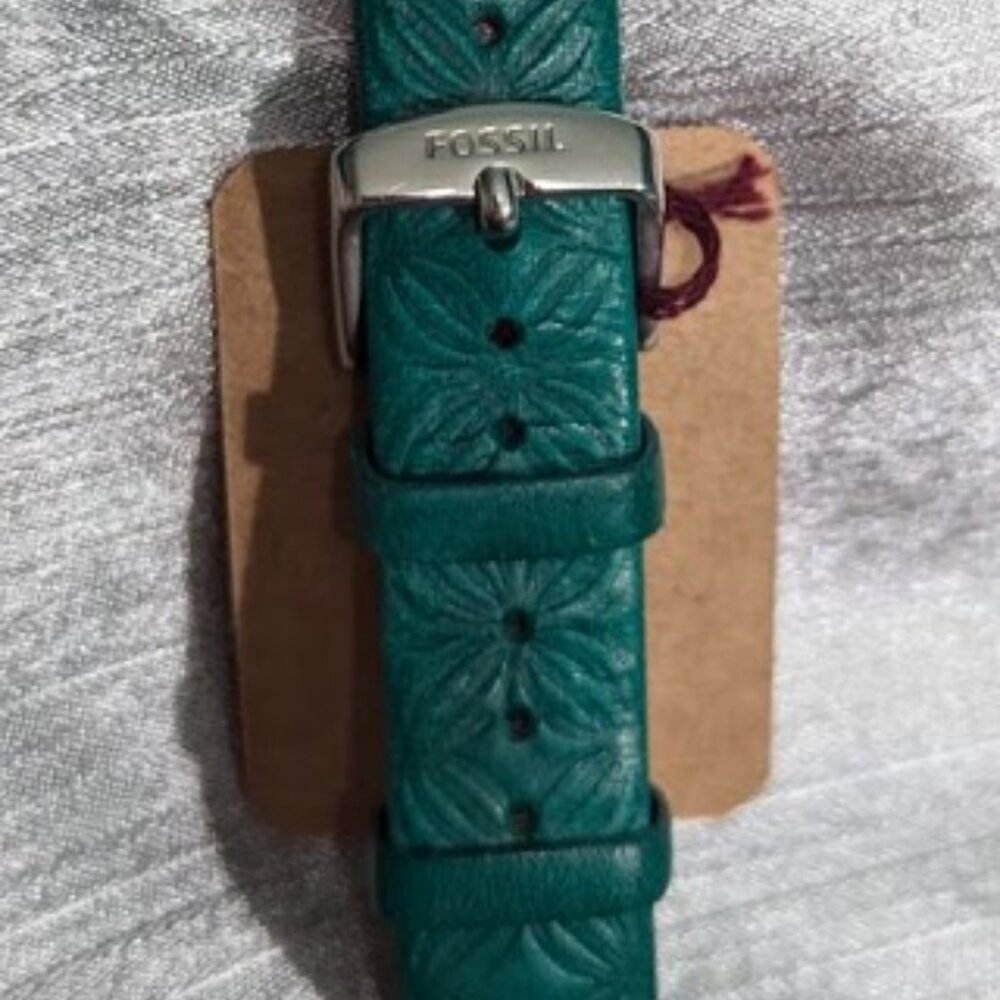 Fossil Spare Watch Strap Leather Turquois with Embossed Flower
